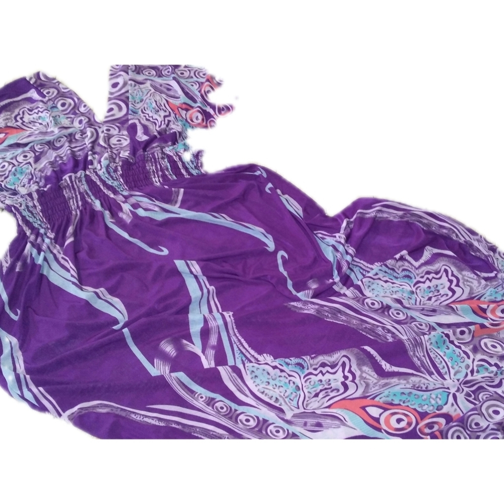 Womens purple maxi v-neck silk blend dress XXL
